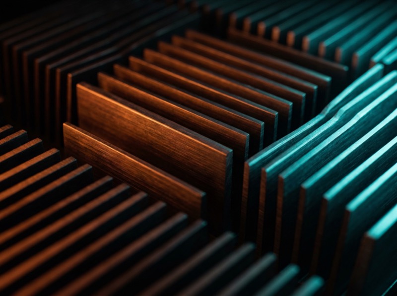 Abstract teal and copper geometric panels
