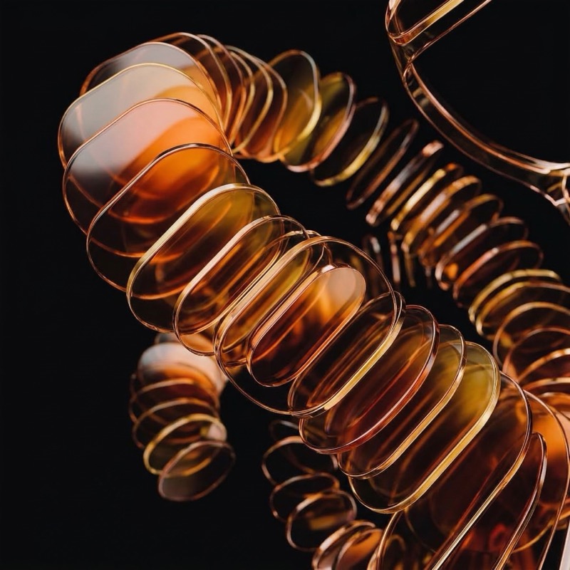 Amber Glass Spiral Forms on Dark Background