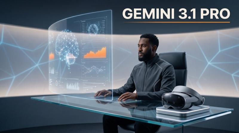 Photoreal Near Future Corporate Sci‑fi Promo Still: A Focused Professional Seated At