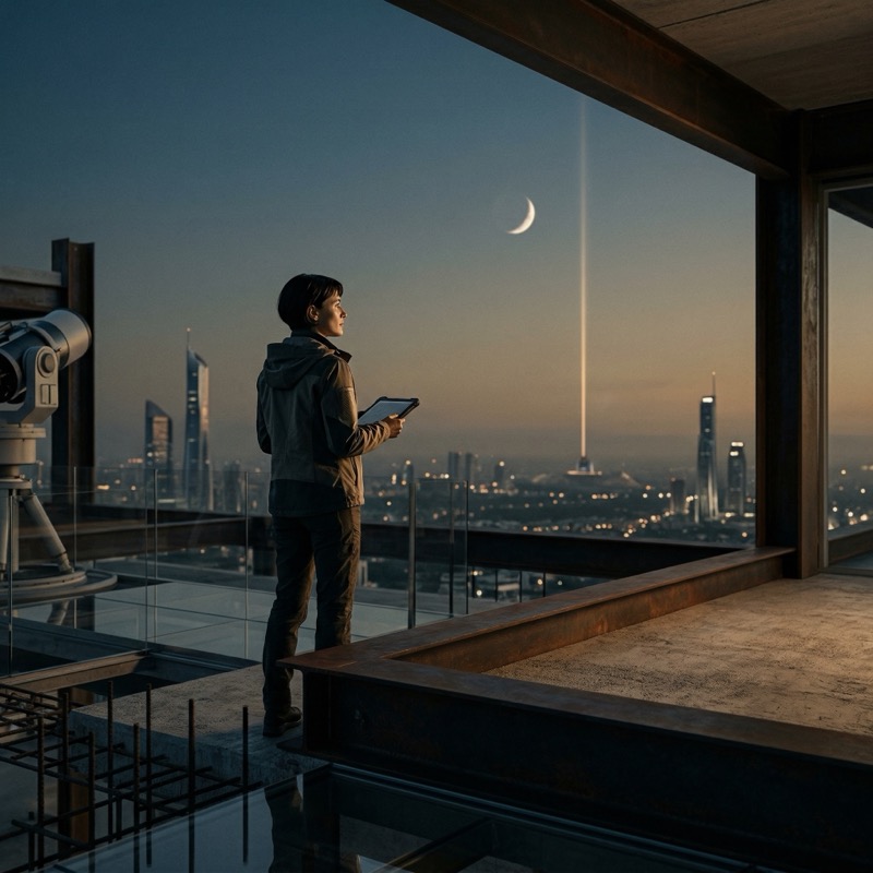 Cinematic Photoreal Near Future Film Still At Dusk/blue Hour