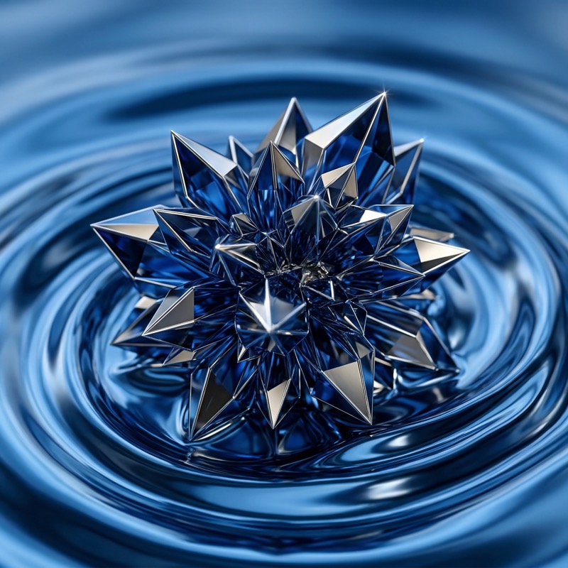 Blue Metallic Crystal on Rippled Liquid Surface