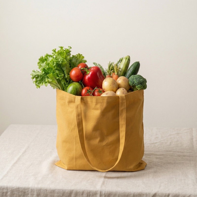 Canvas tote bag filled with fresh vegetables