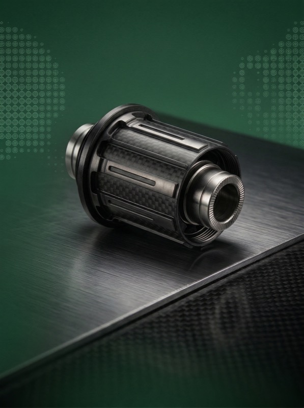 Carbon fiber bicycle freehub close-up