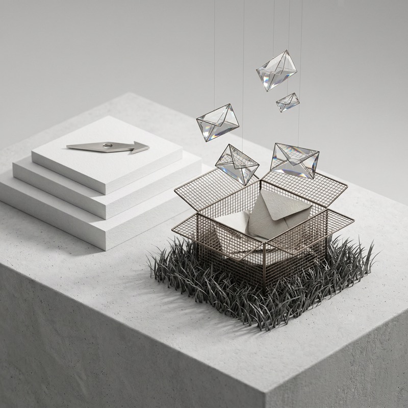 Minimalist Photoreal 3D Still Life On A Large Matte Concrete Plinth In