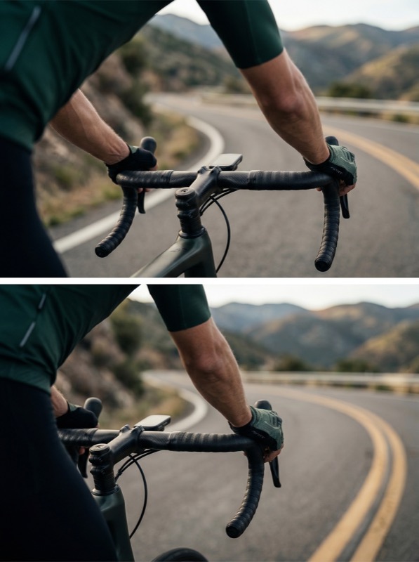 Cyclist on mountain road with drop handlebars