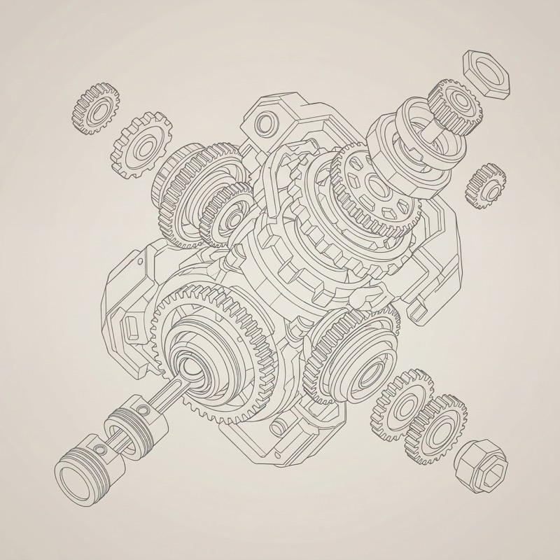 Exploded View of Gearbox Assembly Line Art