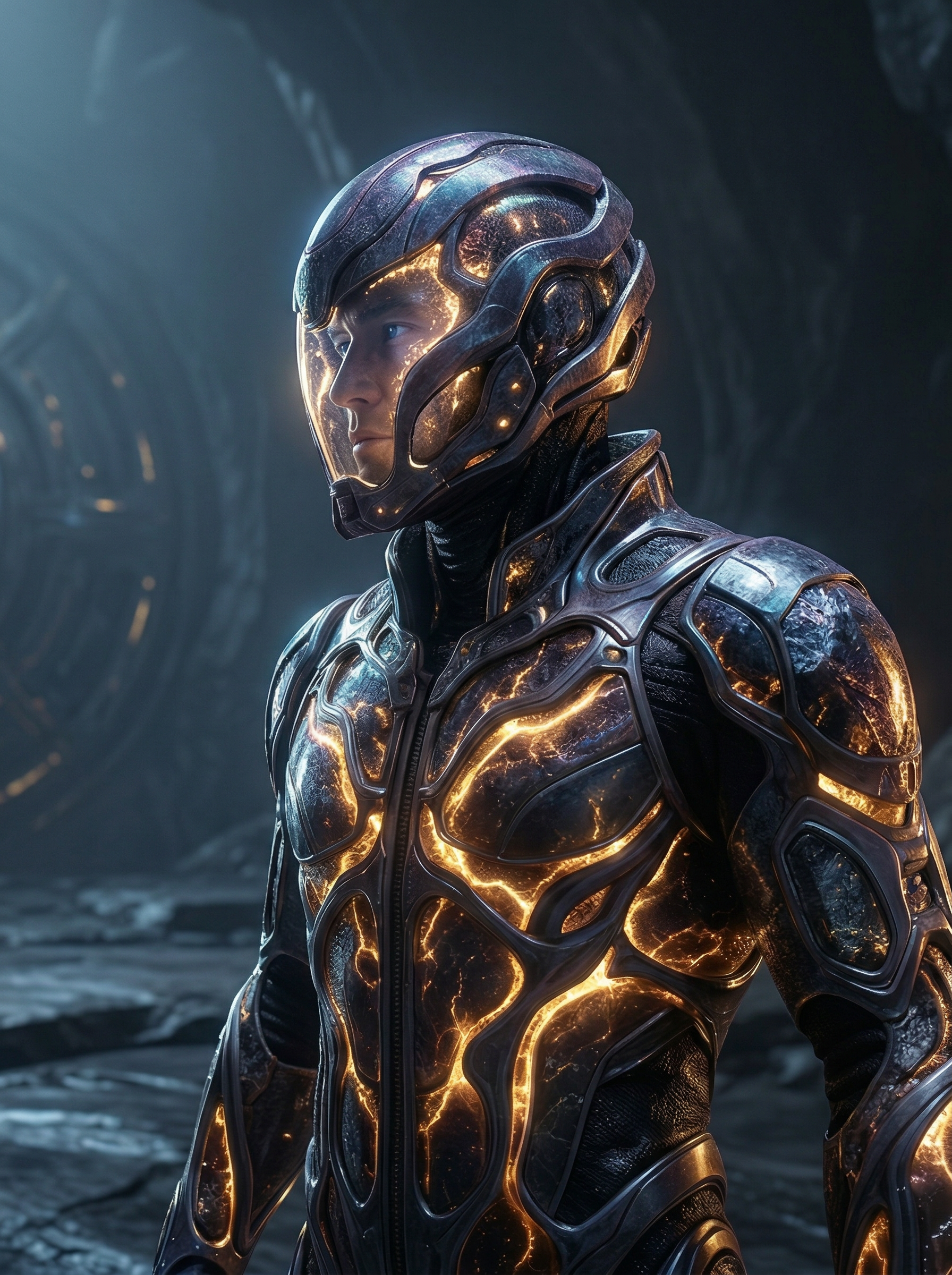 Futuristic armored soldier with glowing suit