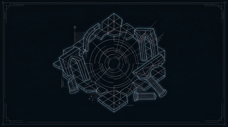 Futuristic Blueprint Gear and Industrial Tools