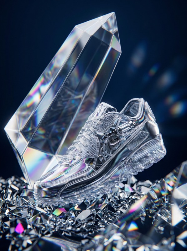Futuristic chrome sneaker with crystal prism