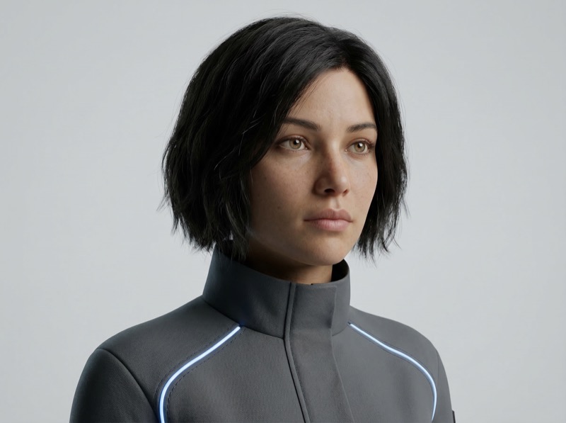 Futuristic female portrait with tech jacket