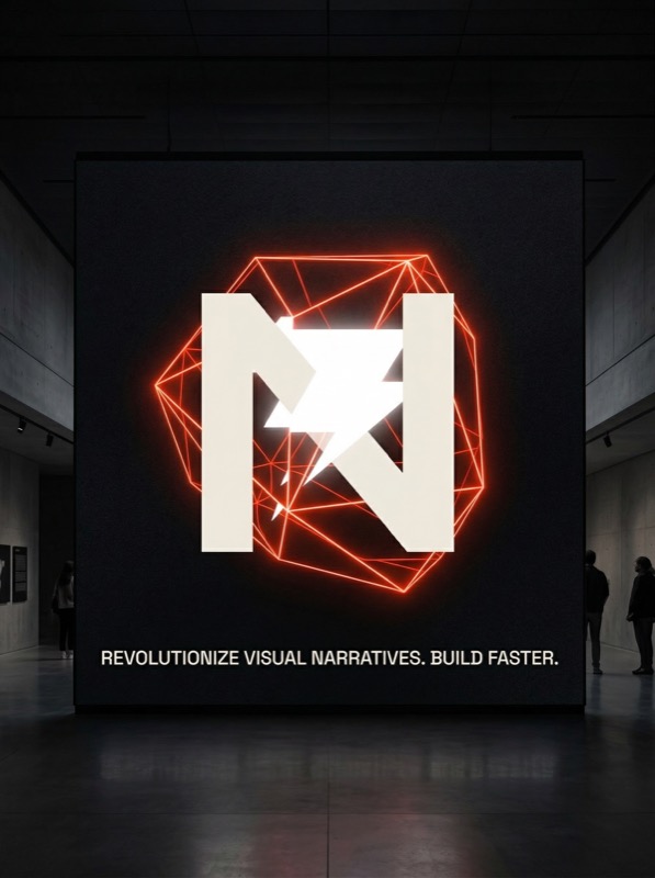 Futuristic Neon Tech Logo Display in Gallery - Image 1