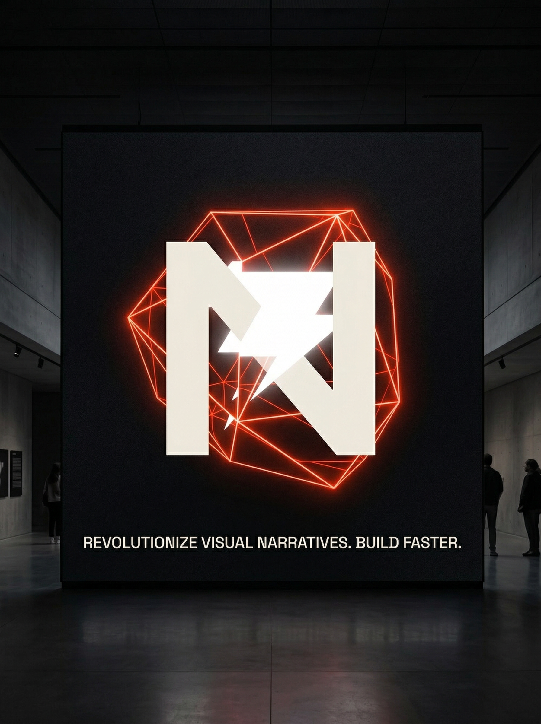 Futuristic Neon Tech Logo Display in Gallery - Image 1
