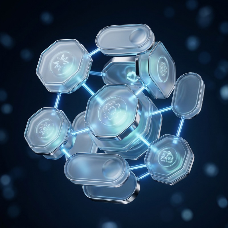 Futuristic Network Interface Nodes in Blue Glow