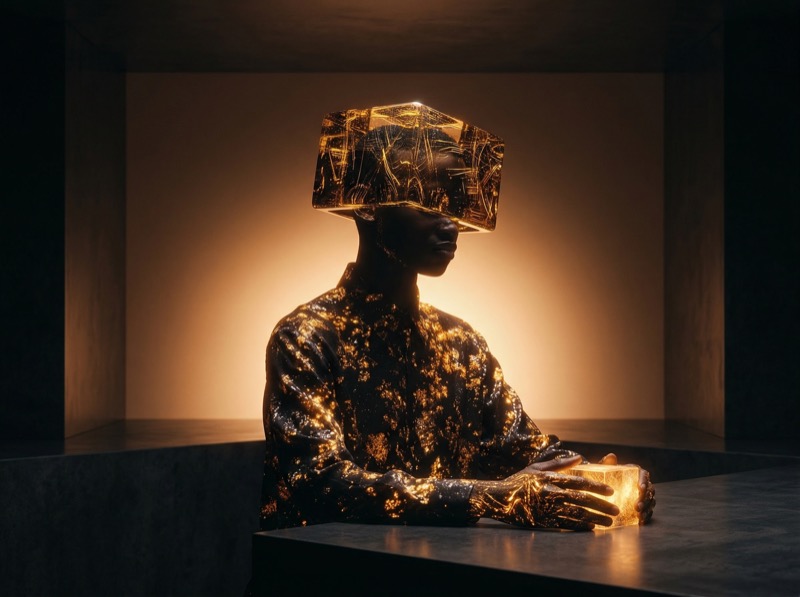 Futuristic Portrait with Glowing VR Visor