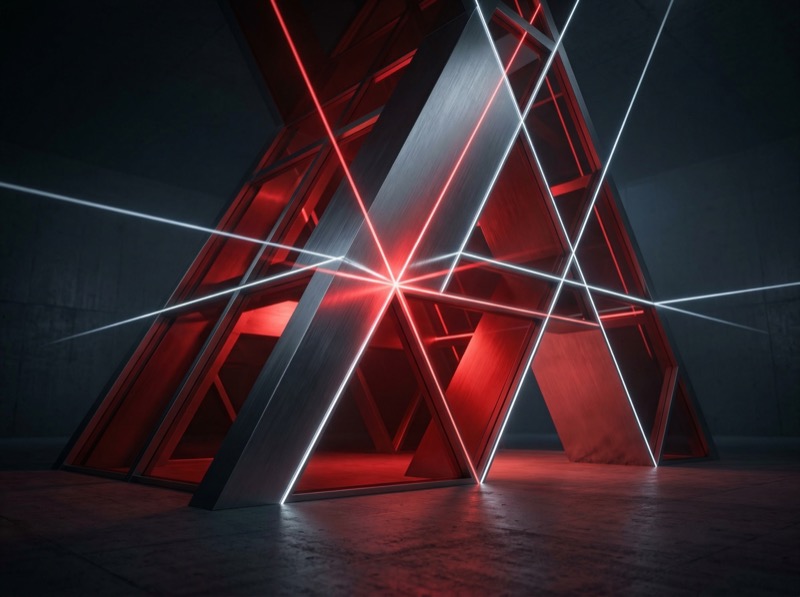 Futuristic red neon geometric structure