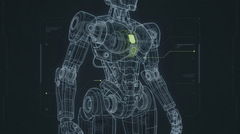 Futuristic robot wireframe blueprint