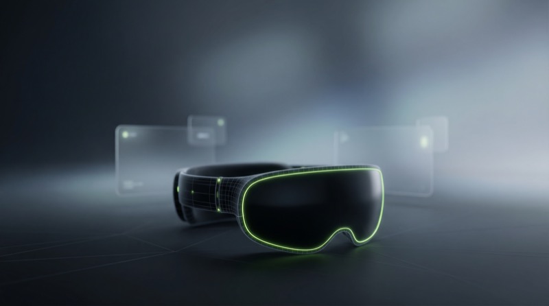 Futuristic VR headset with neon green outline