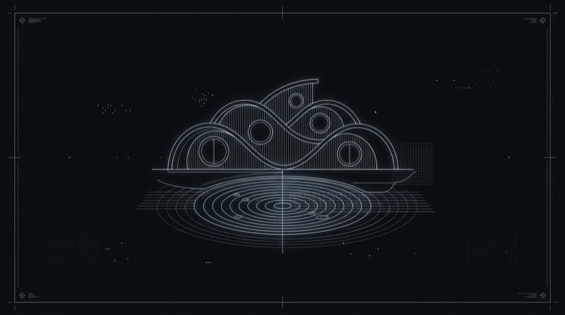 Futuristic Wireframe Cloud with Data Rings