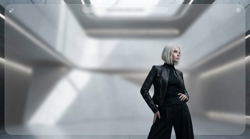 Futuristic Woman in Sleek Sci-Fi Corridor