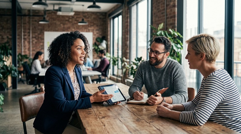 Modern Editorial Lifestyle Photograph Of A Small Group Meeting In A Bright