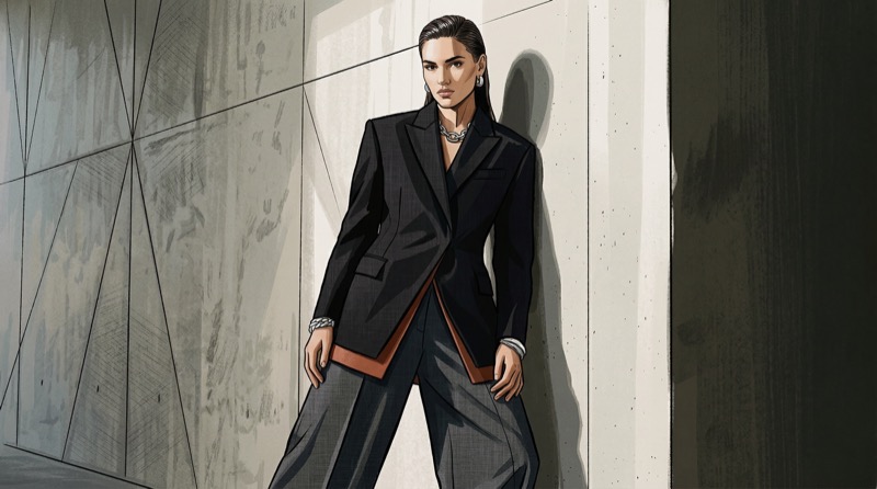 Single Model In A Sharp Oversized Black Tailored Suit With Wide Leg