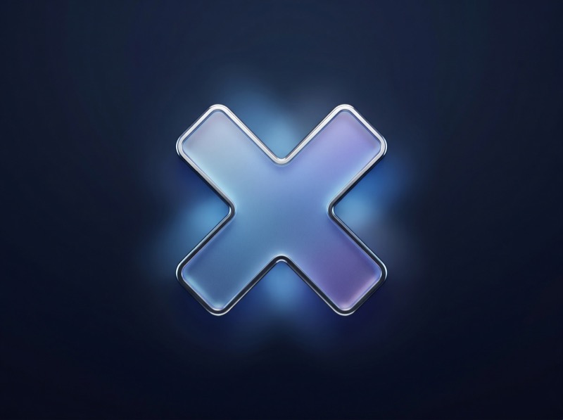 Glossy 3D X Icon on Dark Blue Gradient