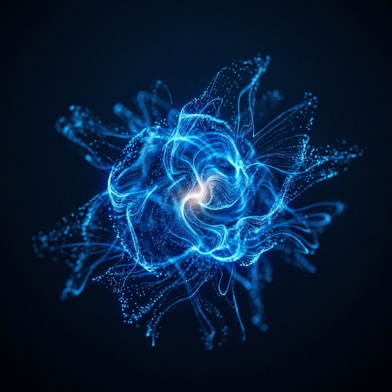Glowing Blue Particle Swirl on Dark Background