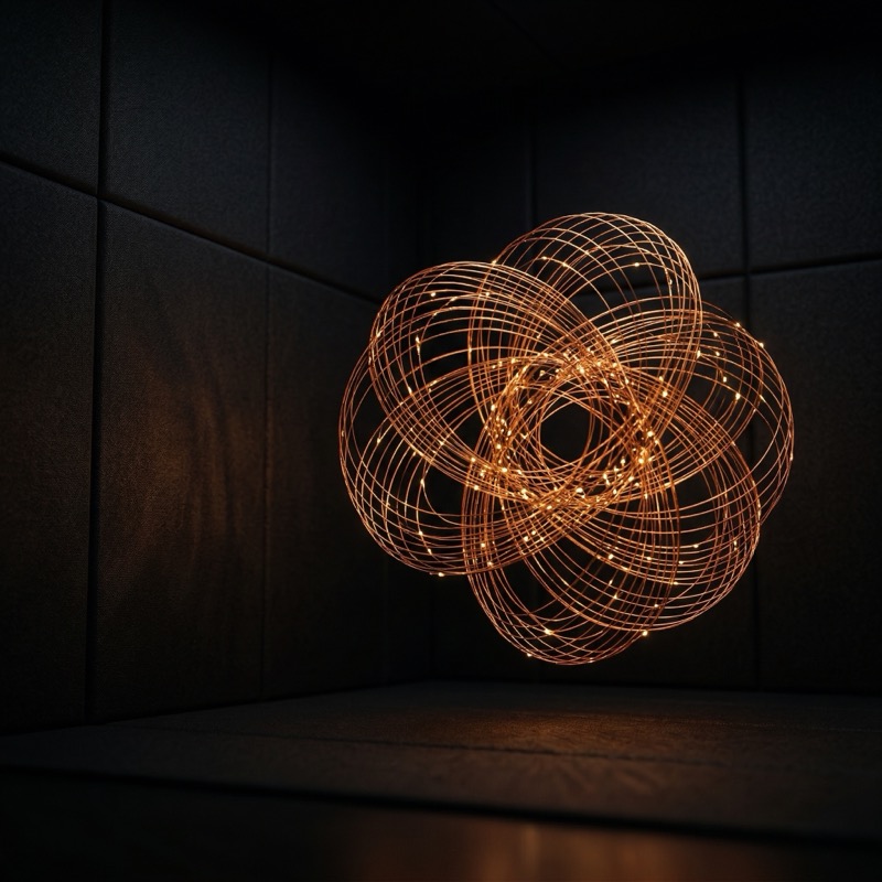 Single Luminous Orange Energy Form (intricate Wireframe Knot / Swirling Light Trail