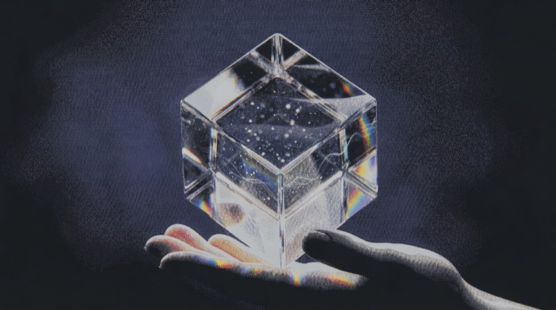 Hand Holding a Transparent Prism Cube