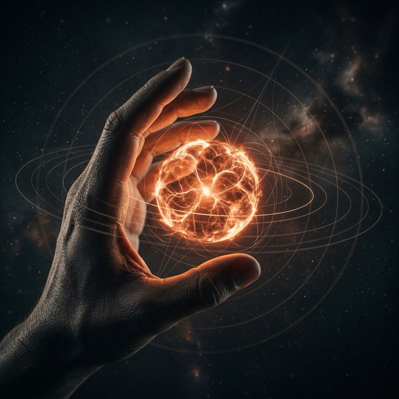 Cinematic Sci‑fi Photorealism: Close Up Human Hands Gently Cradling A Levitating Glowing