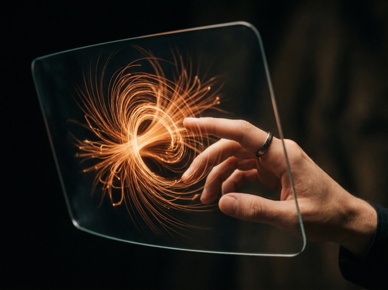 Single Luminous Orange Energy Form (intricate Wireframe Knot / Swirling Light Trail