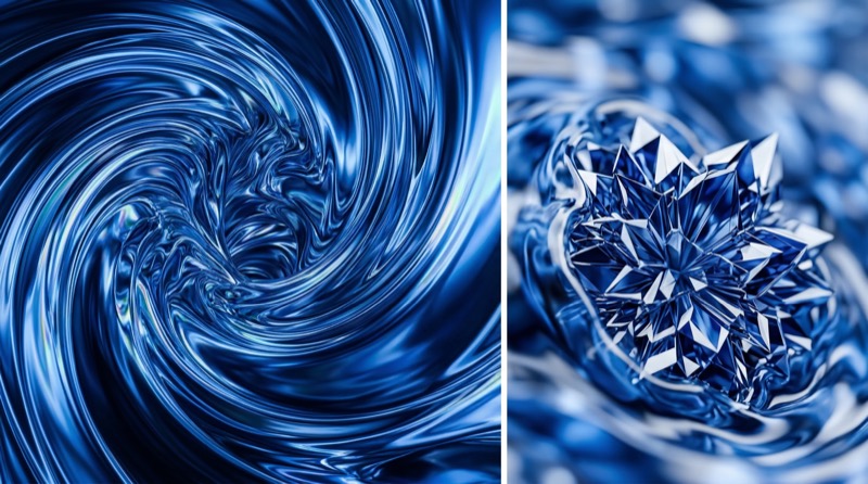 Ultra Premium Abstract Macro Scene Of Sapphire Blue Liquid Metal And Glass