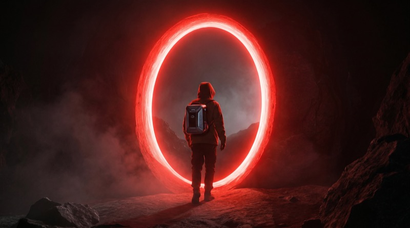 Cinematic Sci‑fi Keyframe Of A Lone Explorer Seen From Behind (hooded Jacket