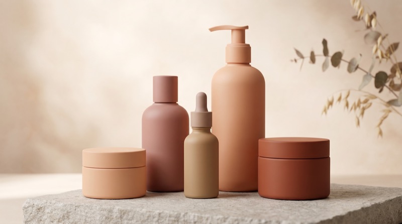 High End Minimalist Skincare Editorial Photograph: Matte Terracotta/rose/clay Cosmetic Containers (pump Bottle