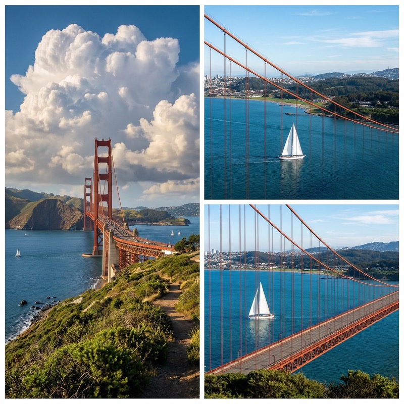 N Iconic Orange Red Suspension Bridge Over A Deep Blue Bay