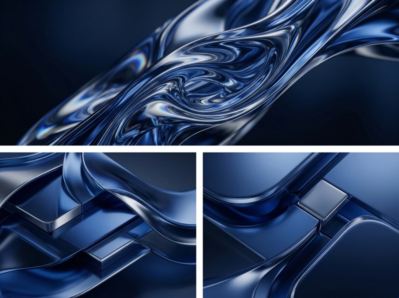 Ultra Premium Abstract Macro Scene Of Sapphire Blue Liquid Metal And Glass