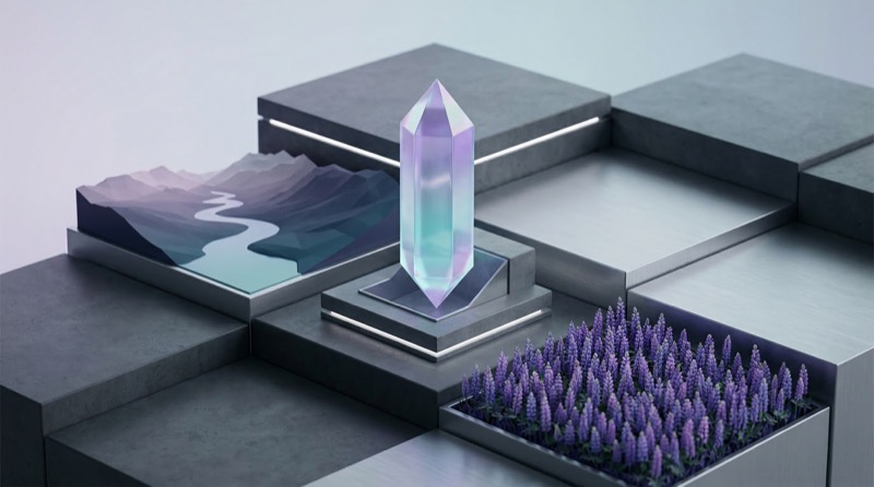 Iridescent Crystal Obelisk on Futuristic Platforms