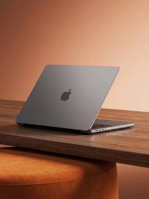 Laptop on Wooden Desk in Warm Minimal Interior