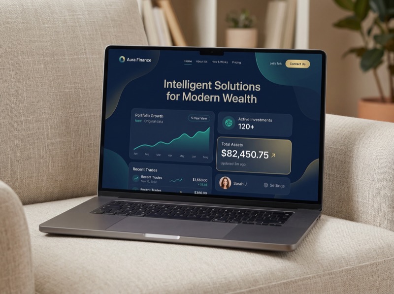 Laptop Showing Finance Dashboard on Sofa