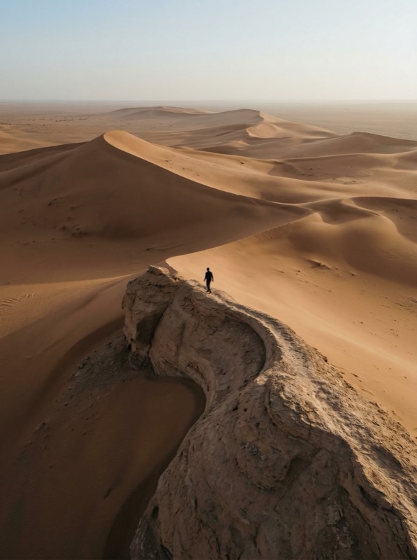 Ultra Realistic Cinematic Aerial Desert Landscape Photograph