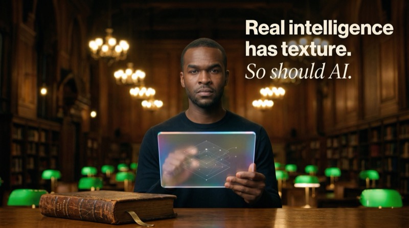 Photorealistic Cinematic Editorial Portrait In A Grand Historic Library Reading Room