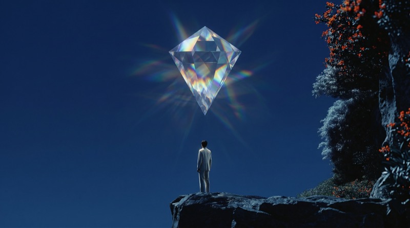 Man Watching Floating Prism in Night Sky