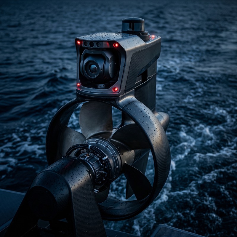 Marine drone with camera over ocean wake
