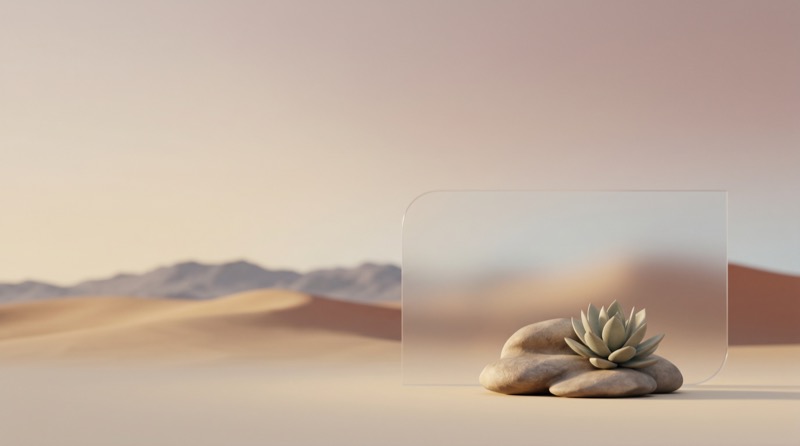 Minimal desert scene with stones and succulent