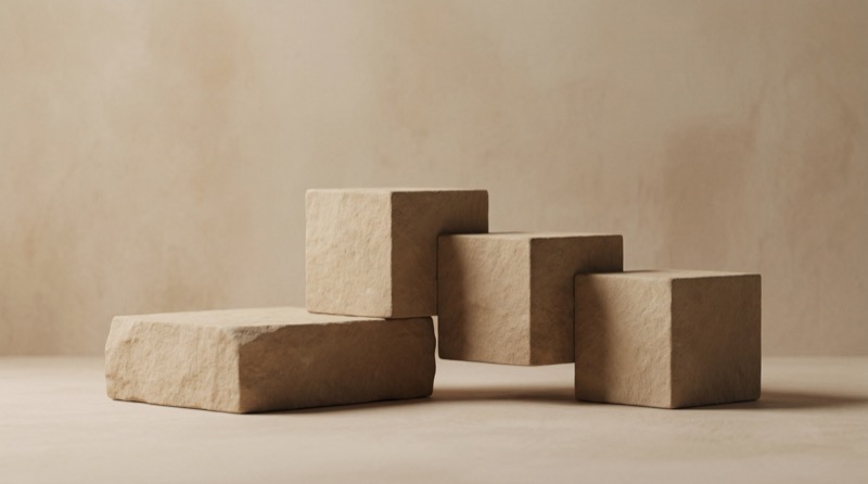 Minimalist Studio Still Life Of Stacked Matte Sandstone Blocks (rectangular Prisms)