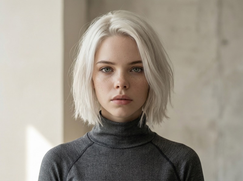 Minimalist portrait of woman with platinum bob