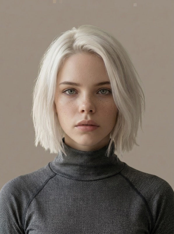 Minimalist studio portrait of woman with blonde bob
