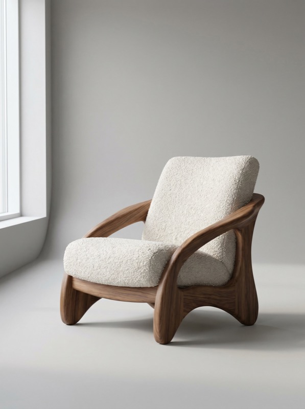 Modern boucle armchair with walnut frame
