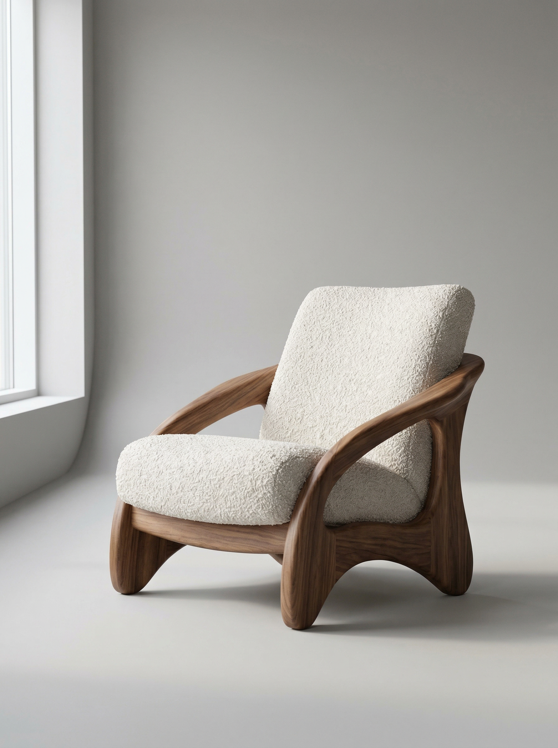 Modern boucle armchair with walnut frame