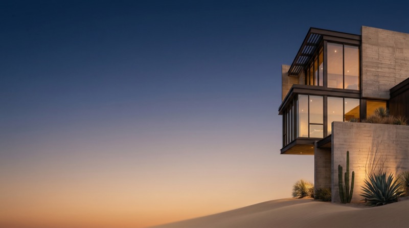 Modern Desert House at Sunset